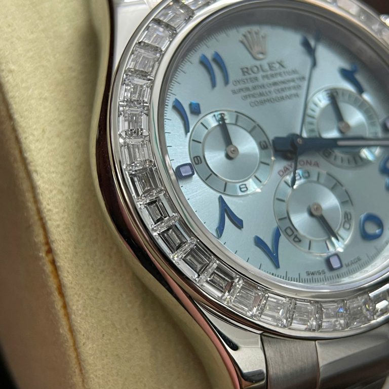 Rolex Daytona Replica Watch Custom 18K Solid White Gold Baguette Diamonds 40mm