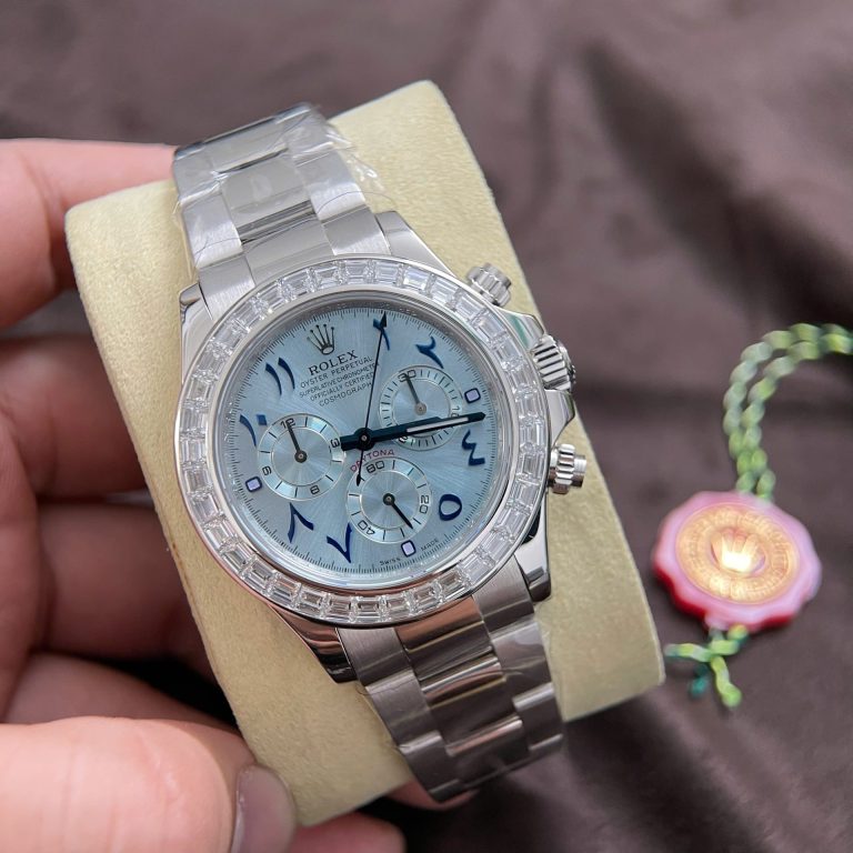Rolex Daytona Replica Watch Custom 18K Solid White Gold Baguette Diamonds 40mm
