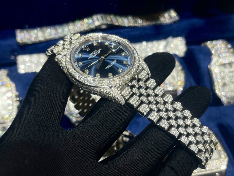 Rolex DateJust Dial Blue Custom Full Diamonds Moissanite 41mm