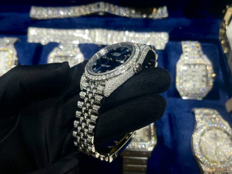 Rolex DateJust Dial Blue Custom Full Diamonds Moissanite 41mm
