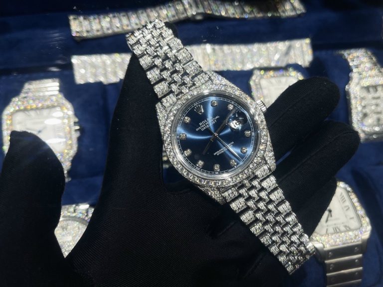 Rolex DateJust Dial Blue Custom Full Diamonds Moissanite 41mm