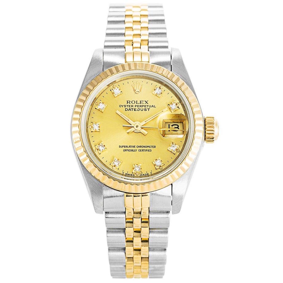 Rolex DATEJUST 69173 Ladies Automatic Gold Dial Steel Case Gold Plated Bracelet 26mm Replica Watch
