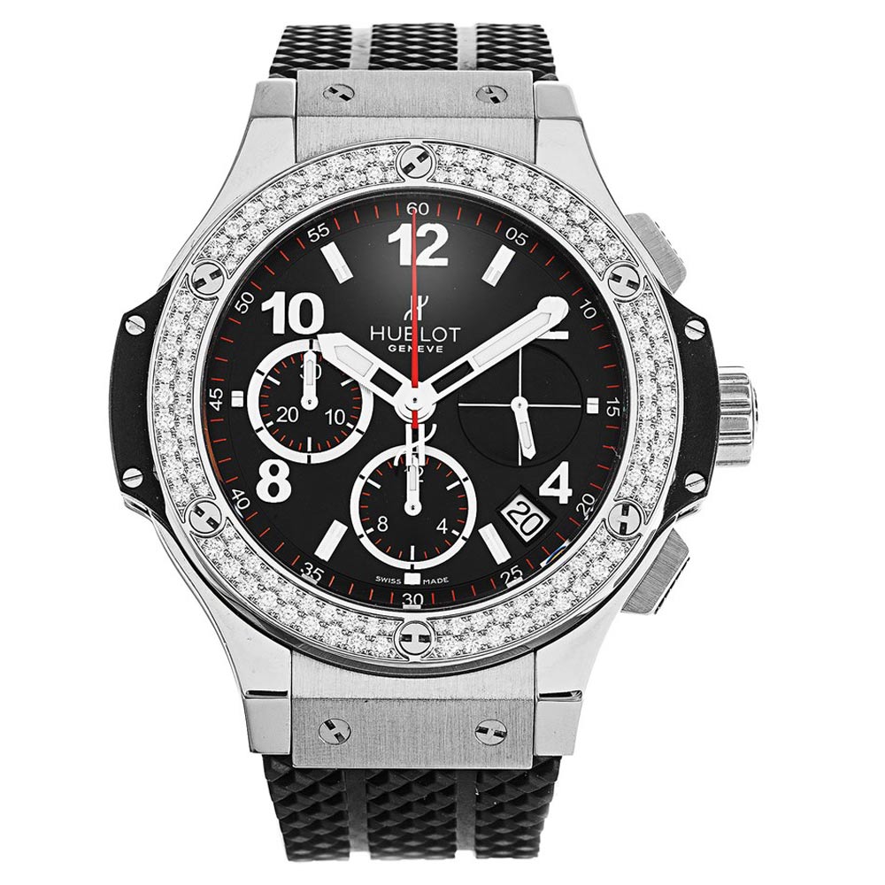 Hublot Big Bang 341.SX.130.RX.114 Men's Quartz Watch, 41mm Steel Case, Black Dial, Rubber Bracelet
