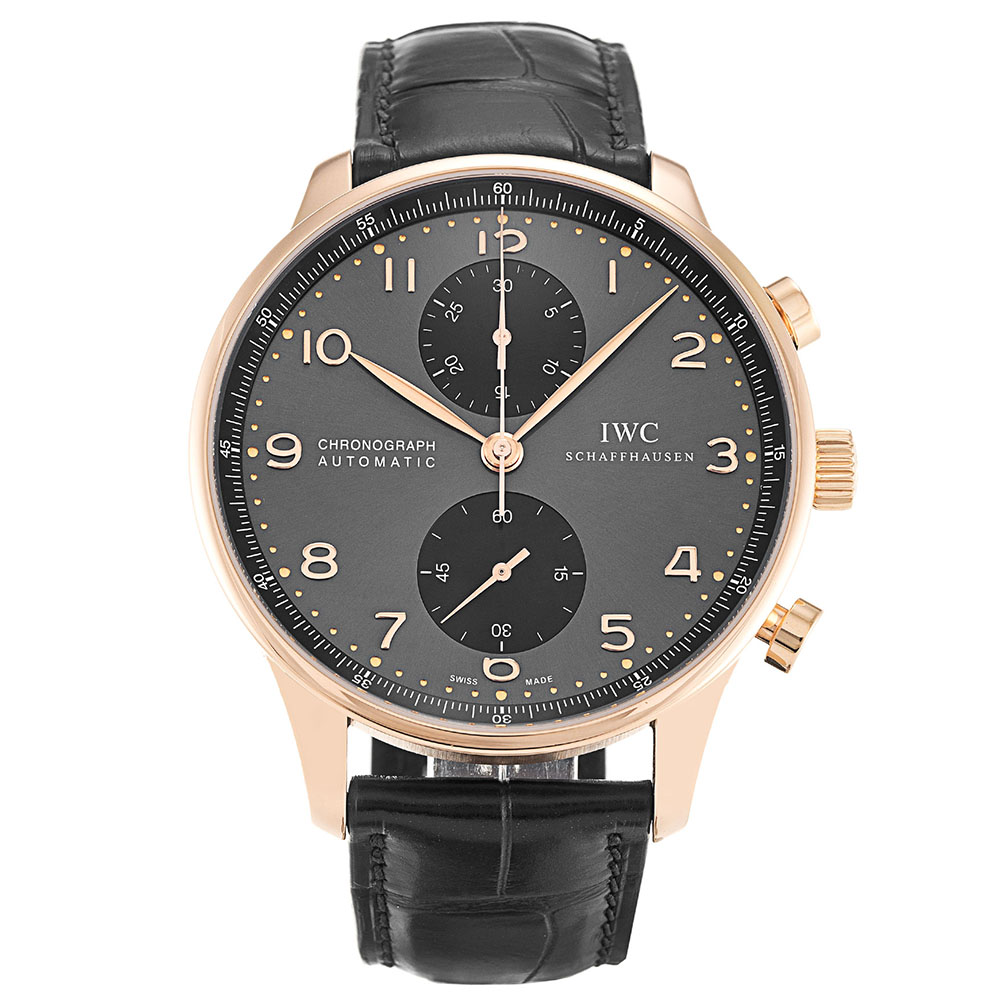 IWC Portuguese IW371482 - Automatic - 40.9mm Stainless Steel - Black Leather Bracelet - Grey Arabic