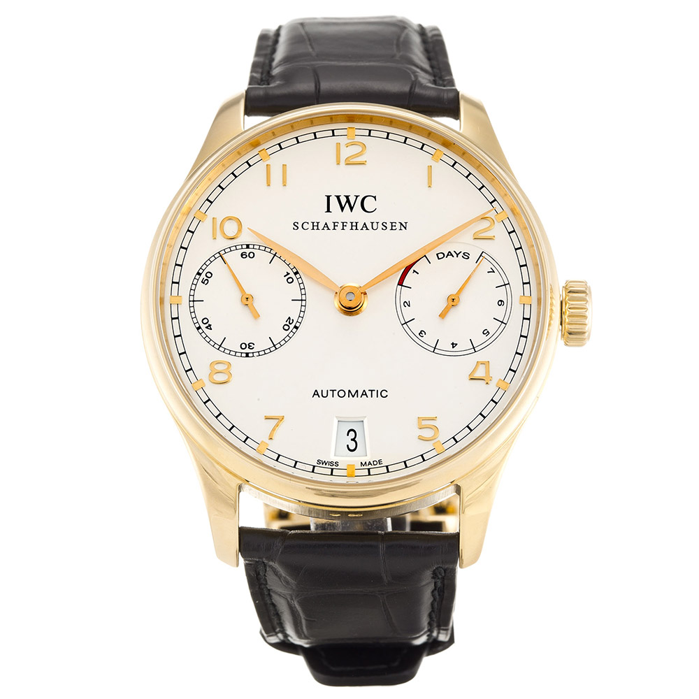 IWC Portuguese IW500101 Automatic Watch, Silver Dial, 42.3mm Steel Case, Brown Leather Bracelet