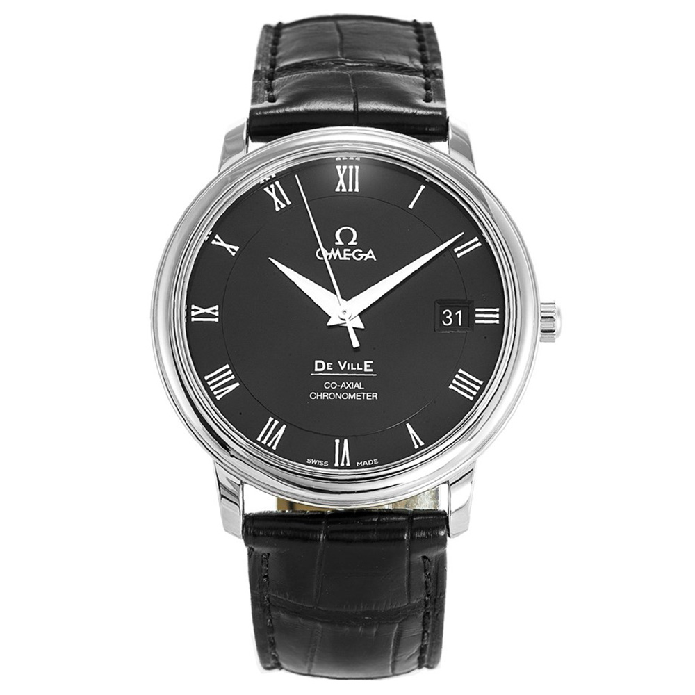 Omega De Ville Prestige 4875.50.01 Automatic Men's Watch, 36mm Steel Case, Black Dial, Leather