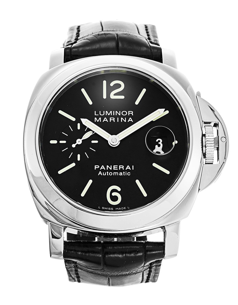 Panerai Luminor Marina PAM00104 Automatic Silver Dial Black Leather Strap Replica Watch