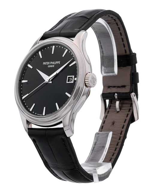 Calatrava 5227 SS 3KF 1:1 Best Edition Black Dial on Black Leather Strap A324 Super Clone V2