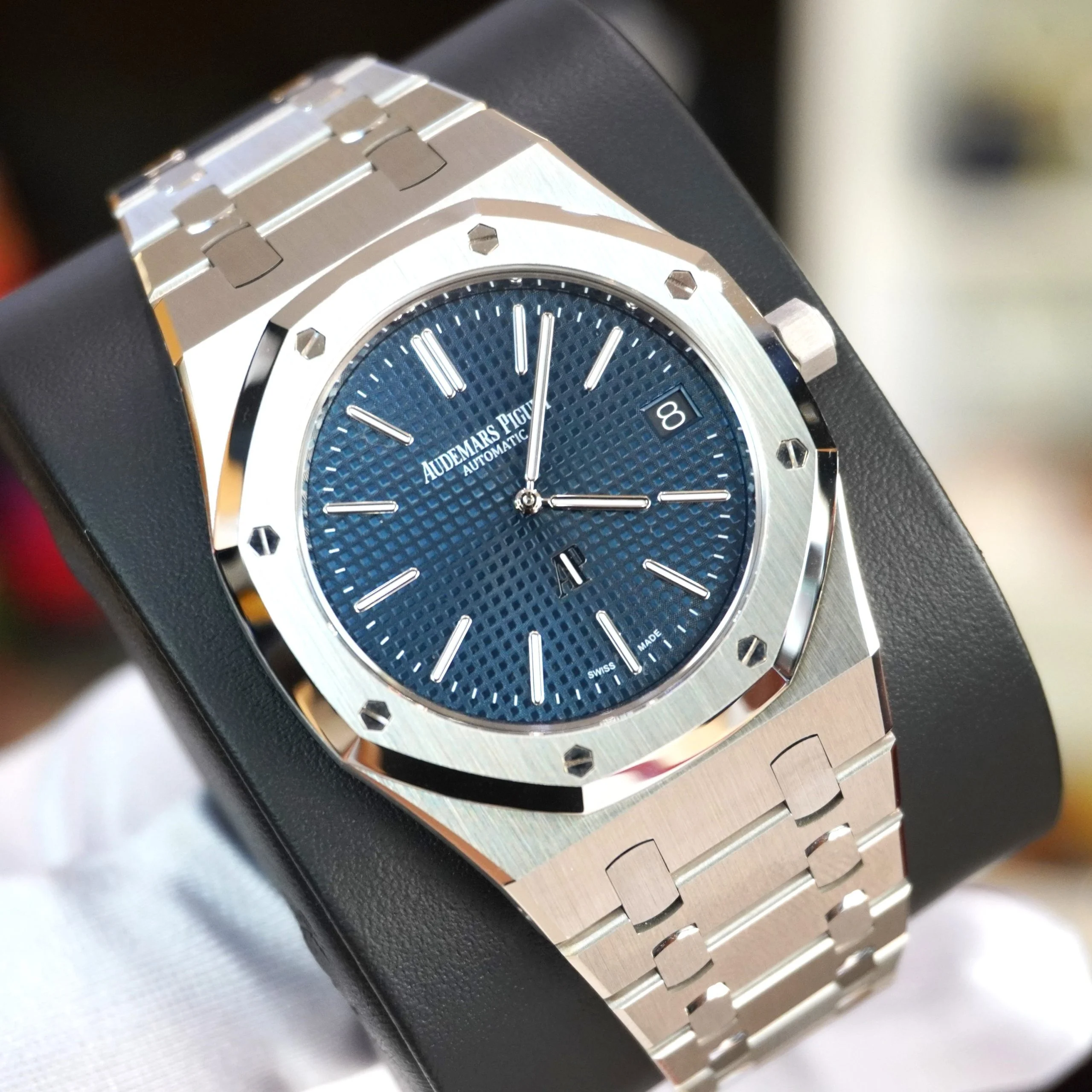 Custom Modded Royal Oak 39mm 15202 SS PPM Blue Textured Dial on SS Bracelet AP2121