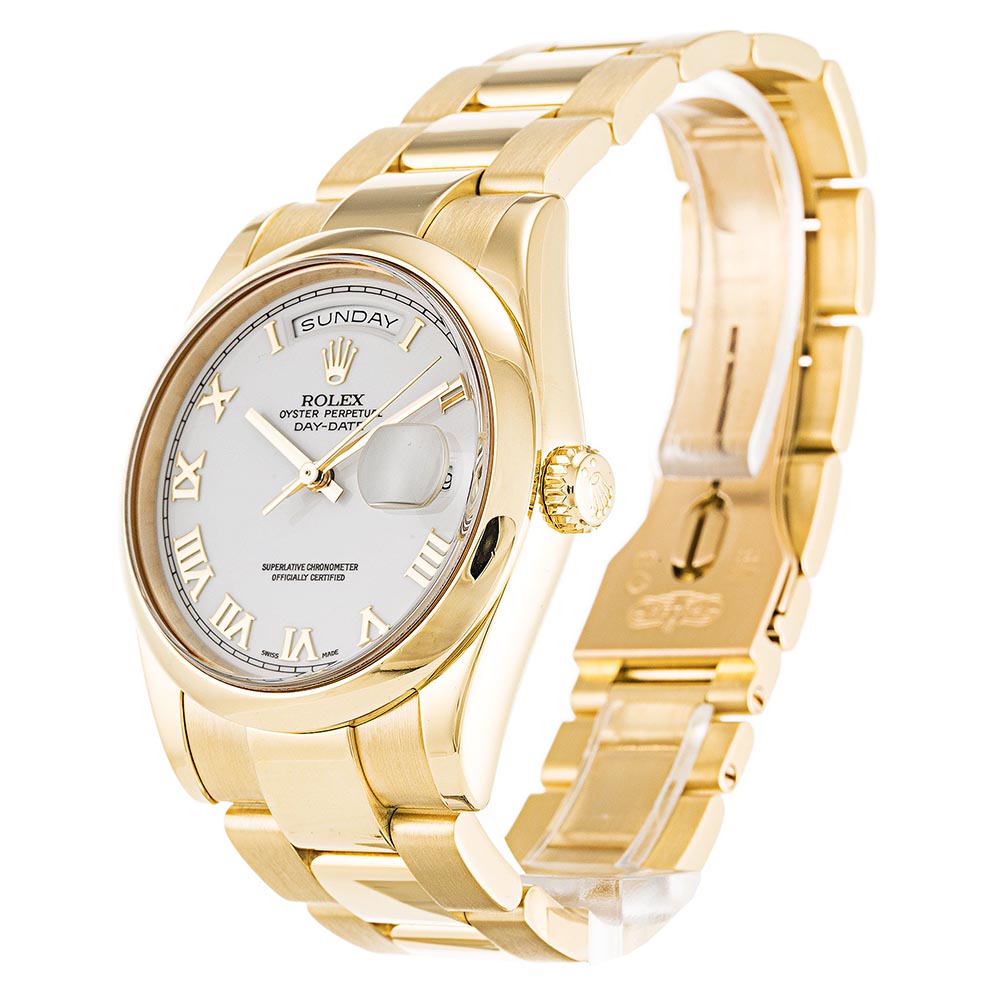 Rolex Day-Date 118208 Replica Watch, Automatic, White Roman Numeral Dial, Steel Case