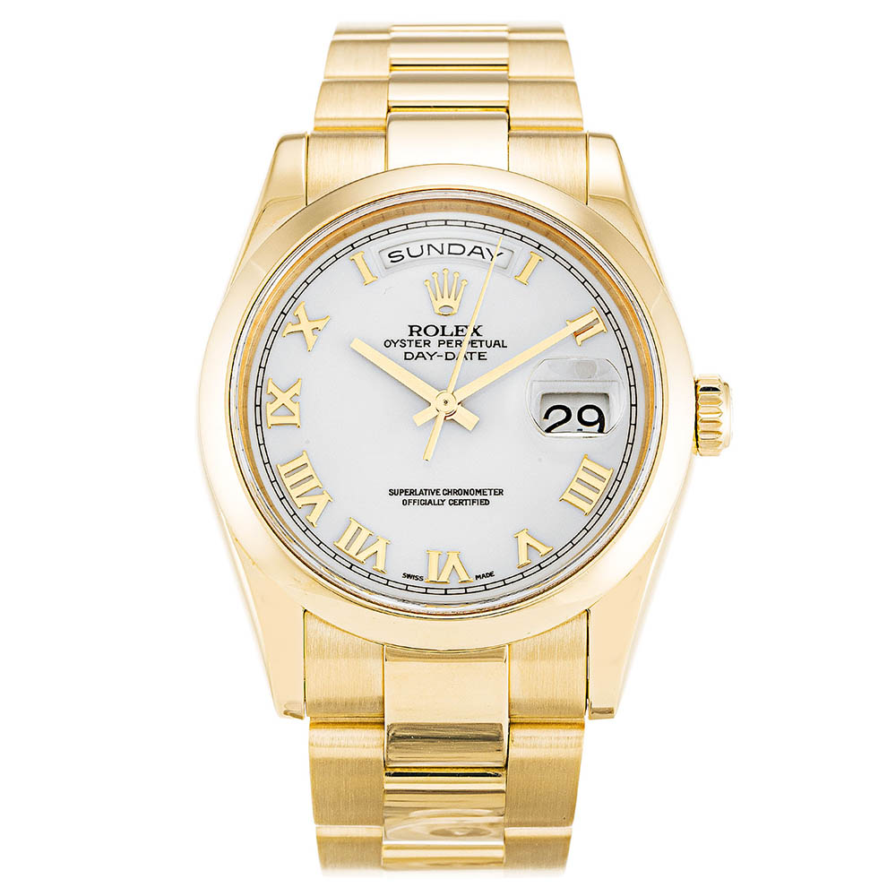 - Rolex DAY-DATE 118208 - Automatic - 36MM Yellow Gold Baton Dial Replica Watch