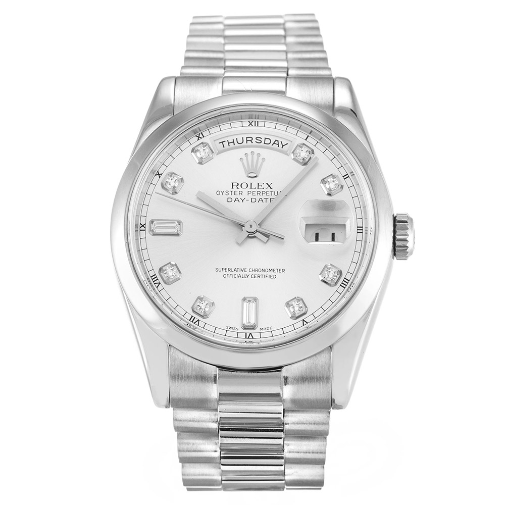 Rolex Day-Date II Silver 218239 Mens Automatic 41mm Steel Baton Replica Watch