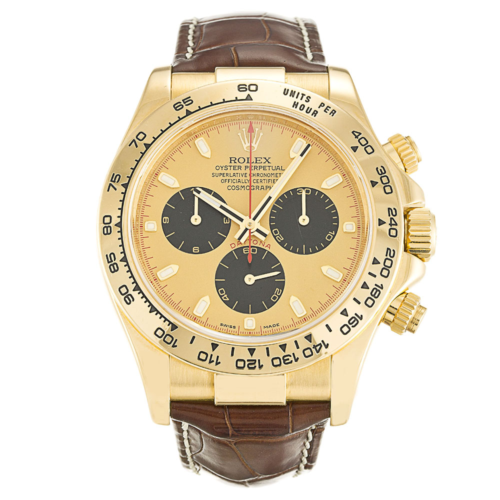 Rolex Daytona 116518 Automatic - 40mm SS - Brown Leather - Black Dial Replica Watch