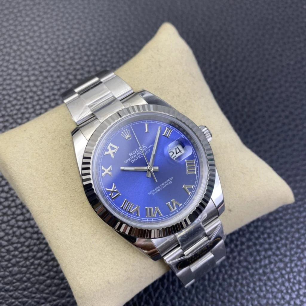 Rolex DateJust 41mm 126334-0026 Clean Factory 1:1 904L Steel SS Azzurro Blue Dial Roma Markers on SS Jubilee Bracelet Super Clone