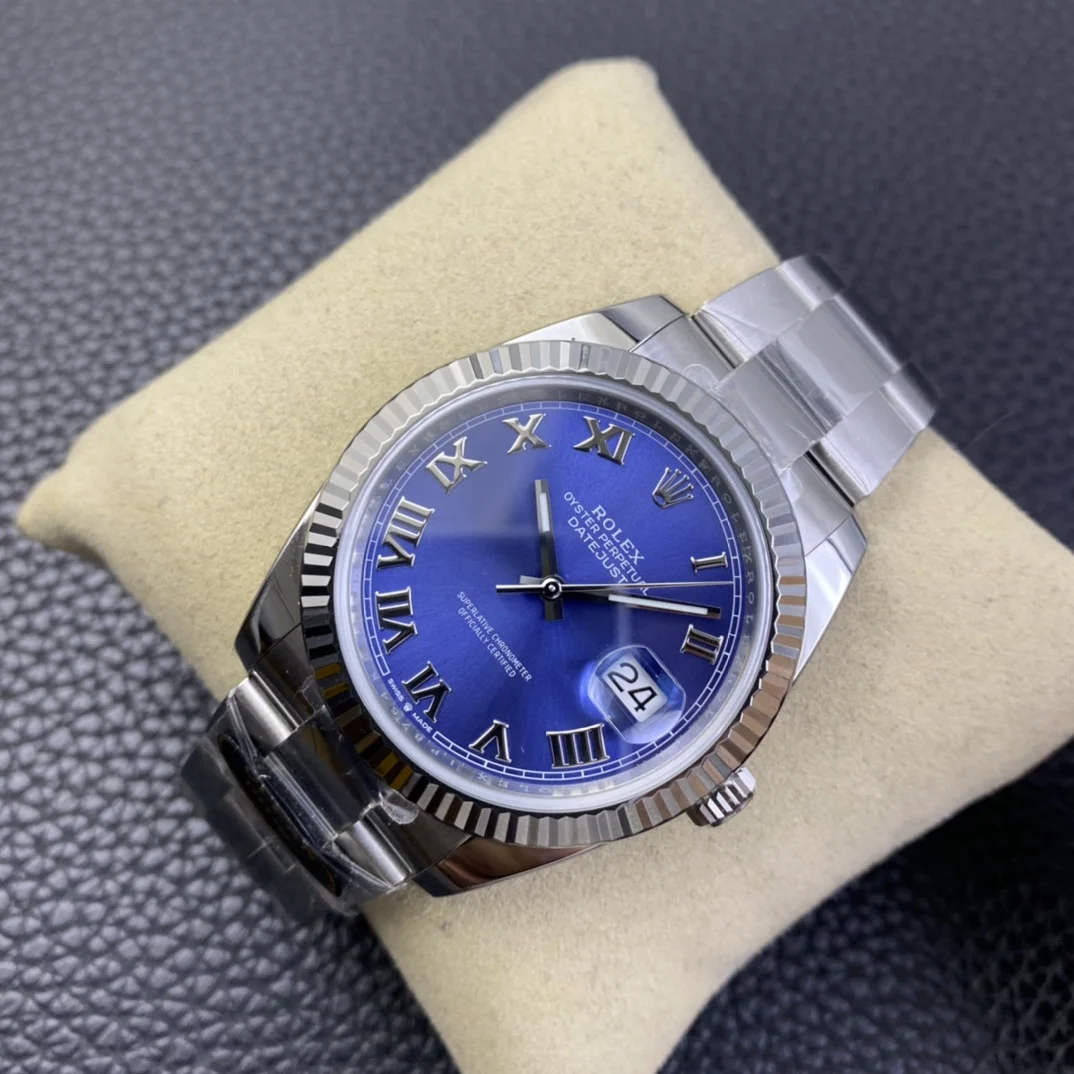 Rolex DateJust 41mm 126334-0026 Clean Factory 1:1 904L Steel SS Azzurro Blue Dial Roma Markers on SS Jubilee Bracelet Super Clone