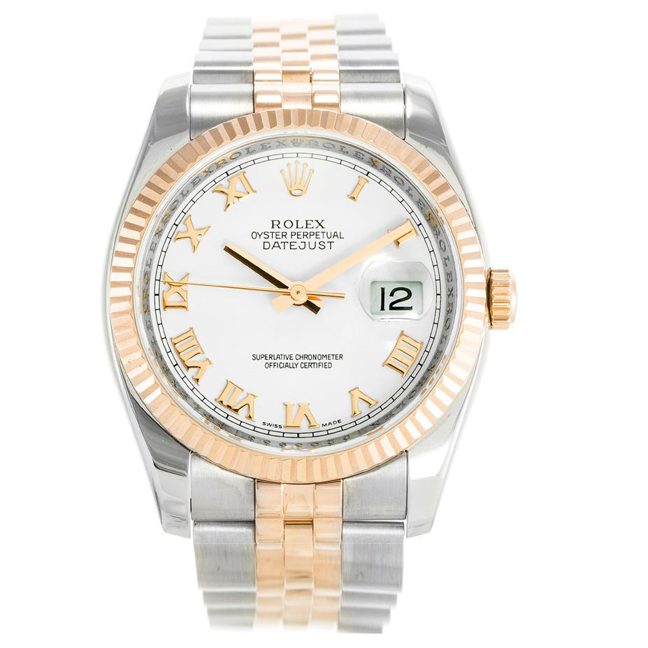 Rolex Datejust Jubilee 116231 Automatic Mens Gold Plated Steel Case White Dial Replica Watch