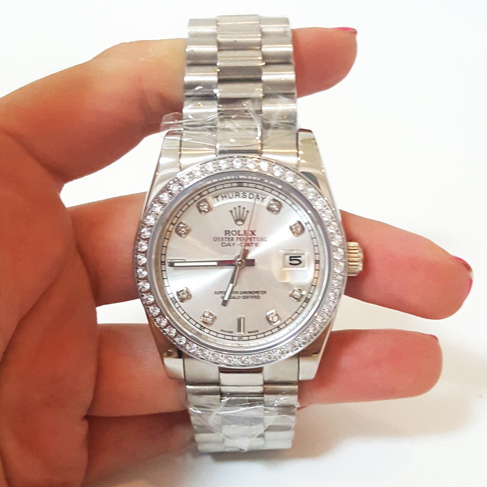Rolex Day-Date Platinum 118346 - Automatic - 36mm - Stainless Steel - Blue Diamond Dial - Replica