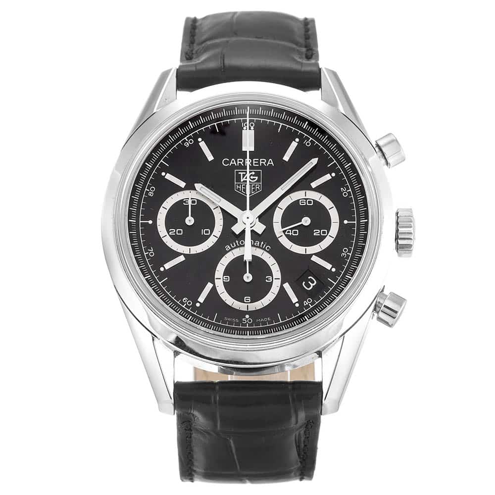 Tag Heuer Carrera CV2113.FC6180 Automatic Quartz Watch, 39MM 316L Steel Case Black Dial Leather