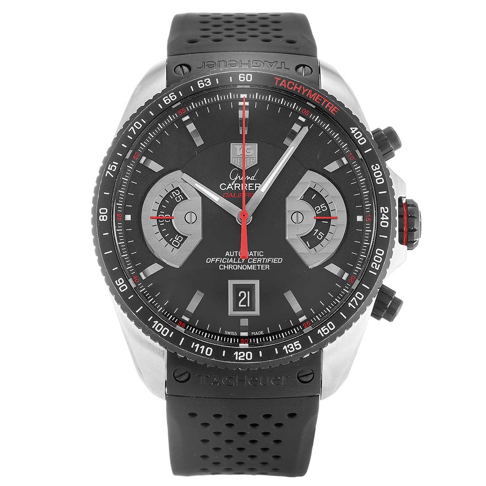 Tag Heuer Grand Carrera CAV511C.FT6016 | Mens | Quartz | 43mm | 316 Steel | Black Dial | Rubber