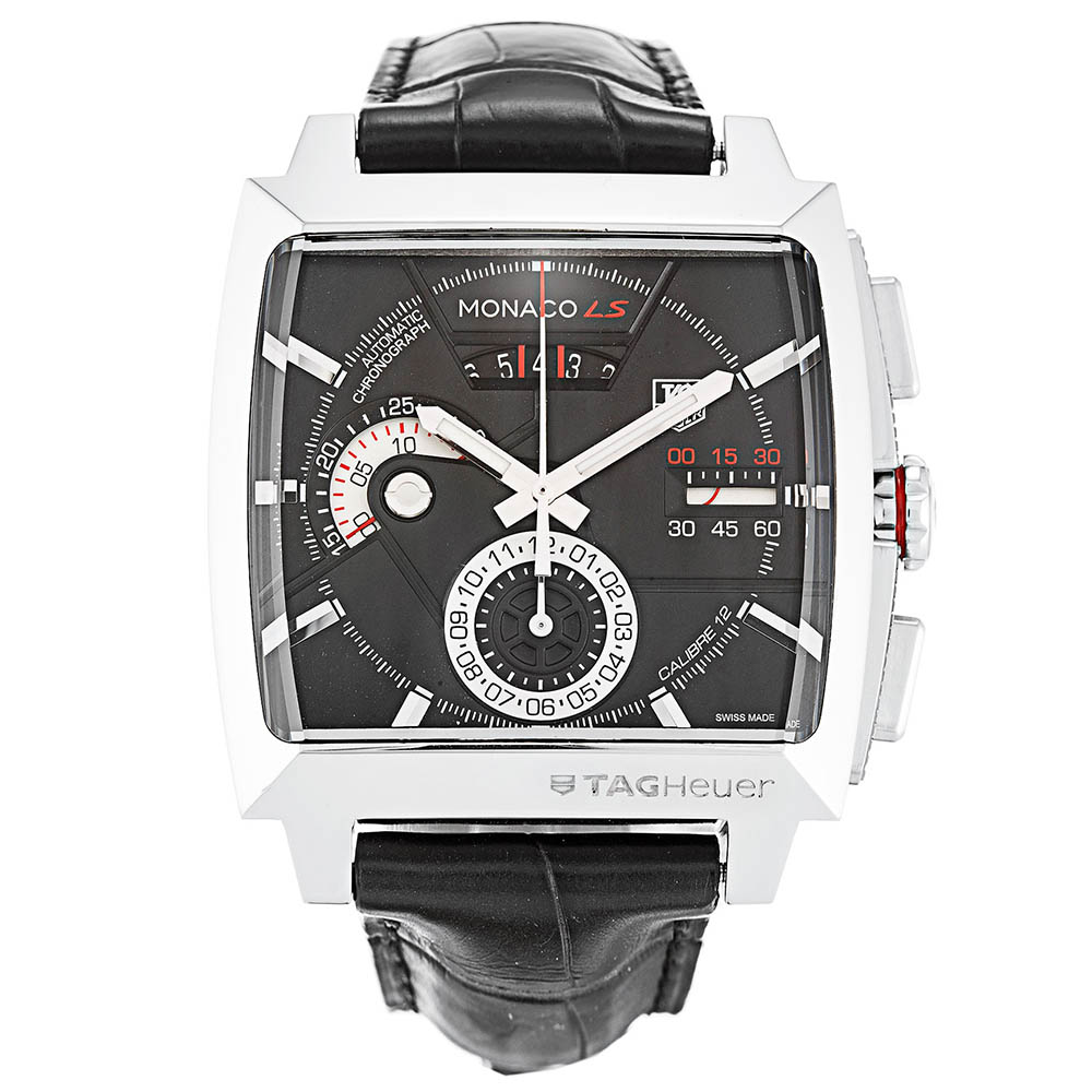 Tag Heuer Monaco CAL2110.FC6257 Mens Automatic Watch 40.5mm Black Dial Steel Case Black Leather