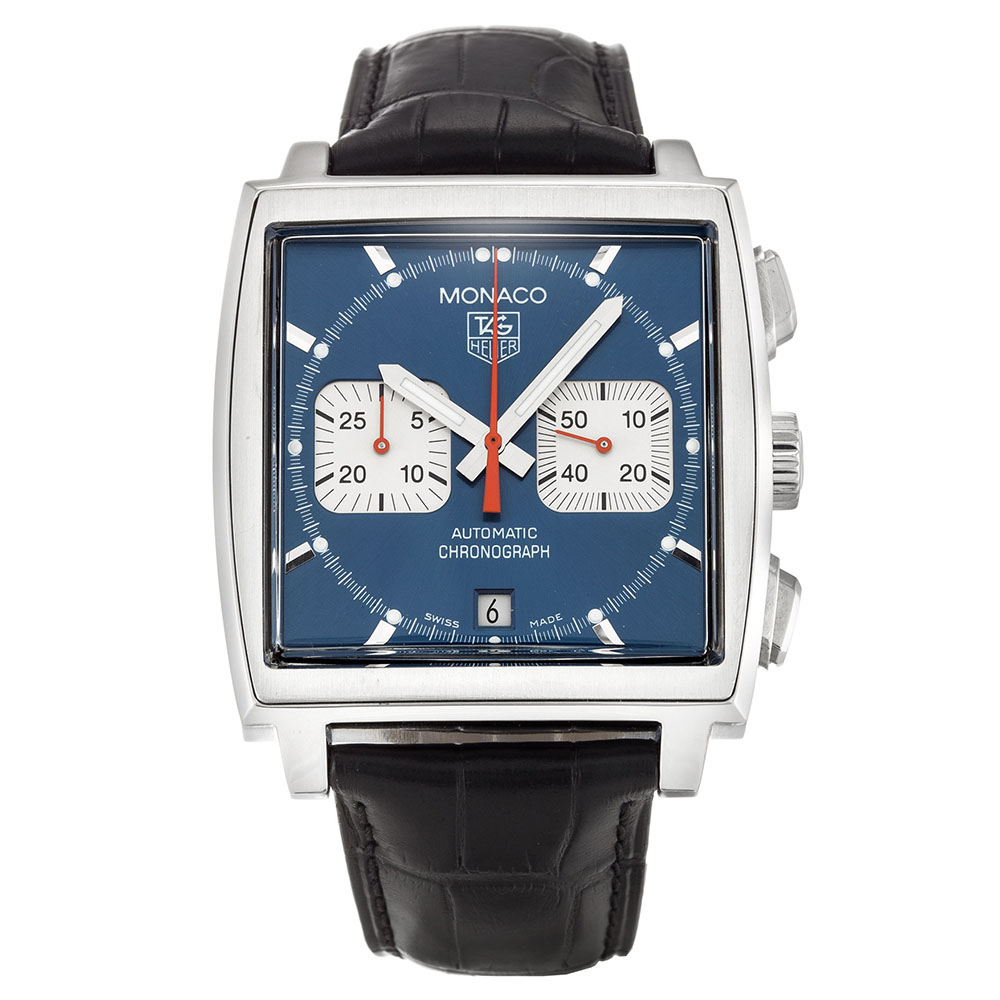 Tag Heuer Monaco CW2113.FC6183 Mens Quartz Replica Watch 38mm Blue Dial Steel Case Black Leather
