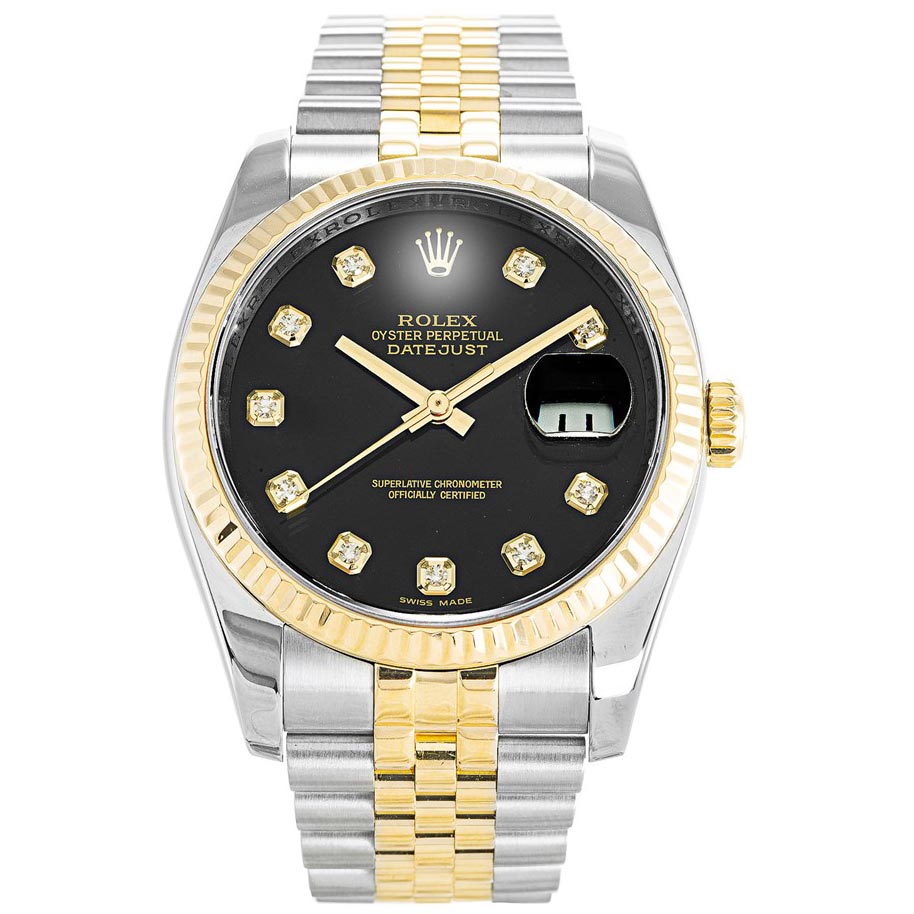 Rolex Datejust 116233 Automatic 36MM Gold Plated Stainless Steel Black Dial Replica Watch