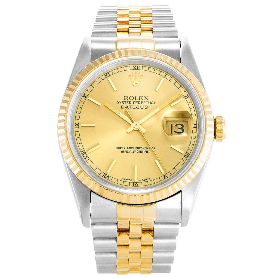 Rolex Datejust 16233 Automatic Gold Dial Mens Watch - 36 MM Gold Plated Steel Bracelet Replica Watch