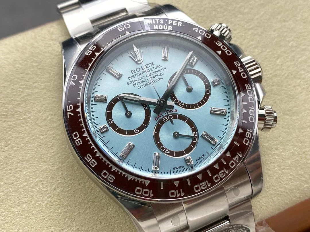Rolex Daytona Platinum Ice Blue Baguette Diamond Dial Super Clone