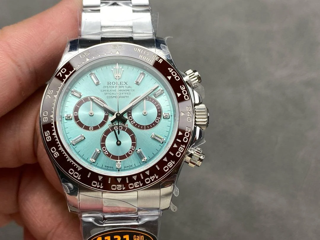 Rolex Daytona Platinum Ice Blue Baguette Diamond Dial Super Clone