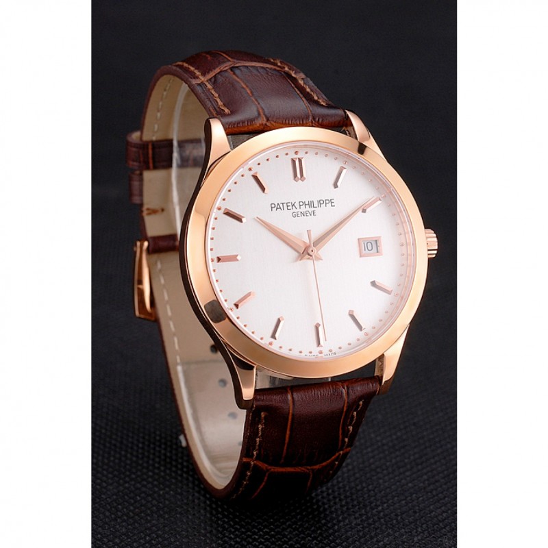 Patek Philippe Calatrava Replica Watch, Automatic Movement, 18K Rose-Gold Plated, White Dial