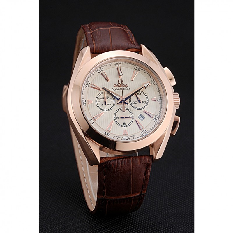 Omega Seamaster 622530 Replica Watch, White Dial, 18K Rose-Gold Plated Case & Bracelet