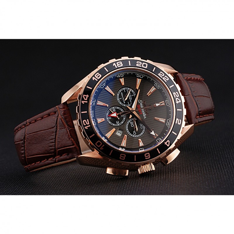 Omega Seamaster 622536 Replica Watch, Quartz Miyota, 18k Rose-Gold Case, Chronograph, Blue Dial