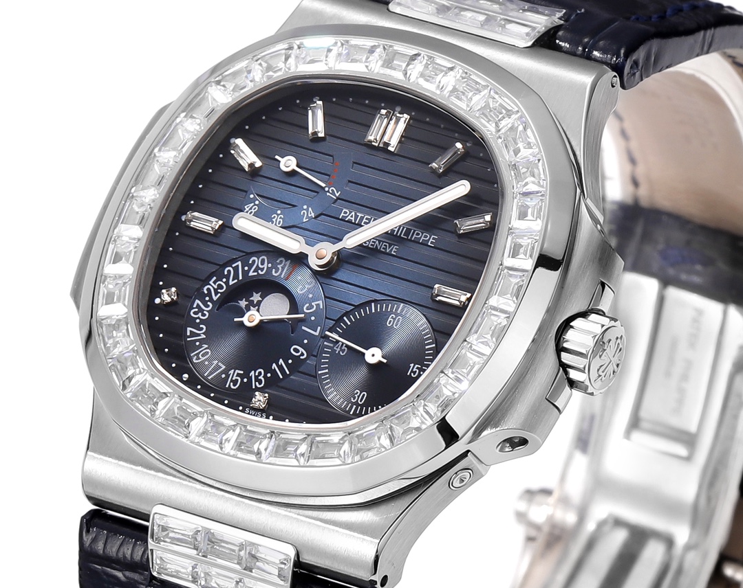 Nautilus 40mm 5724 Dia SS Blue/Stk PPF on Leather Strap A240 Super Clone