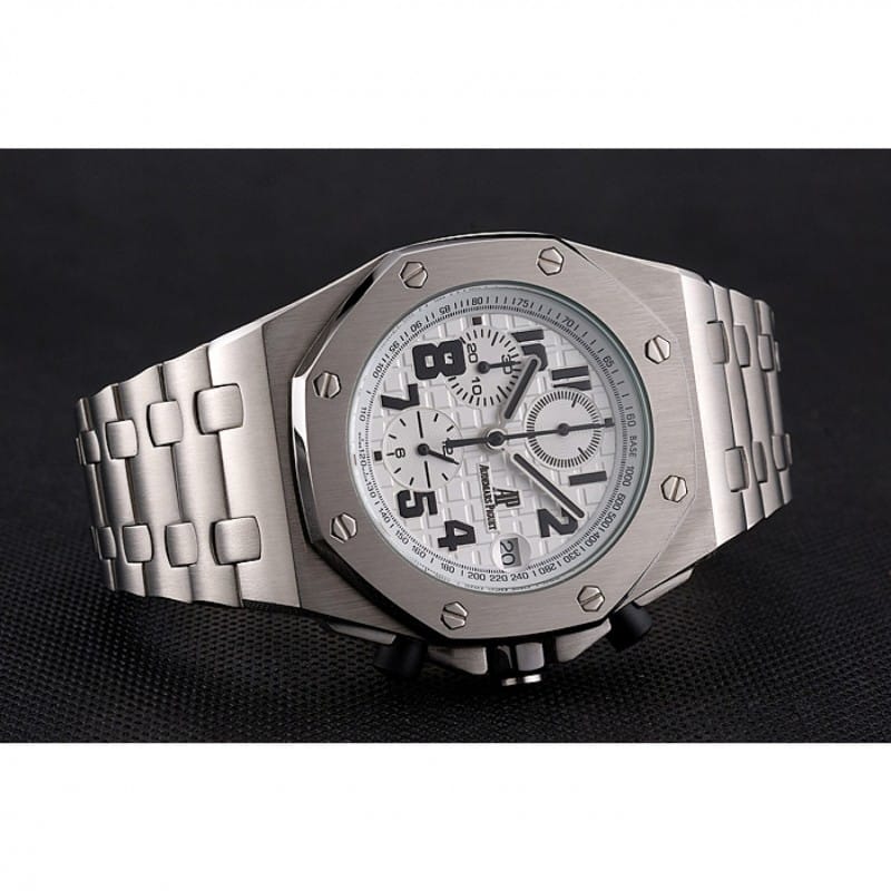 Audemars Piguet RO Offshore Replica Watch, Chronograph, Silver White Dial, Brushed Steel Case