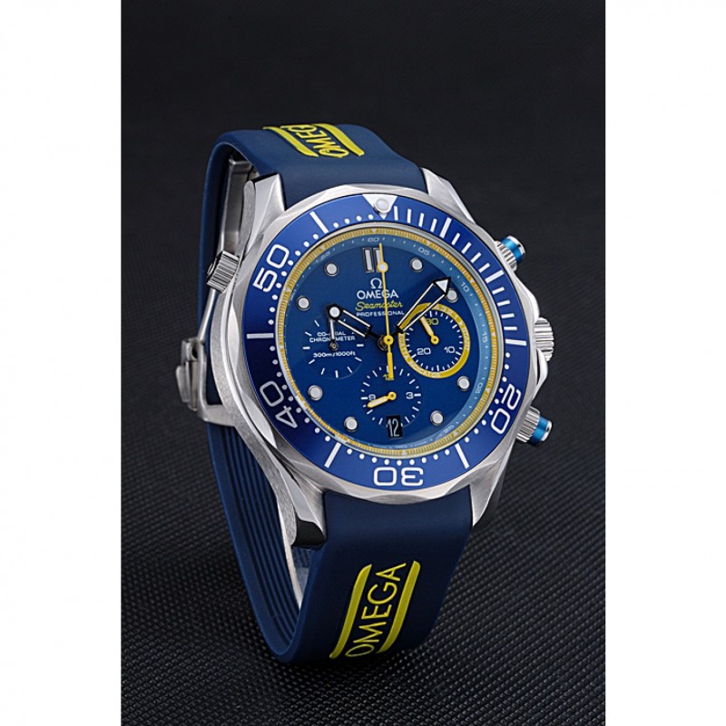 Omega Seamaster 622044 Replica Watch, Japanese Quartz, Blue Dial, Brushed Steel Case, Blue Ceramic