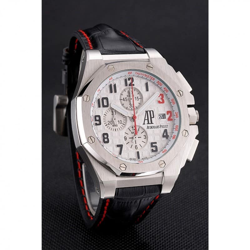 Audemars Piguet RO Offshore Replica Watch, Quartz, White Dial, Brushed Steel Case, Chronograph