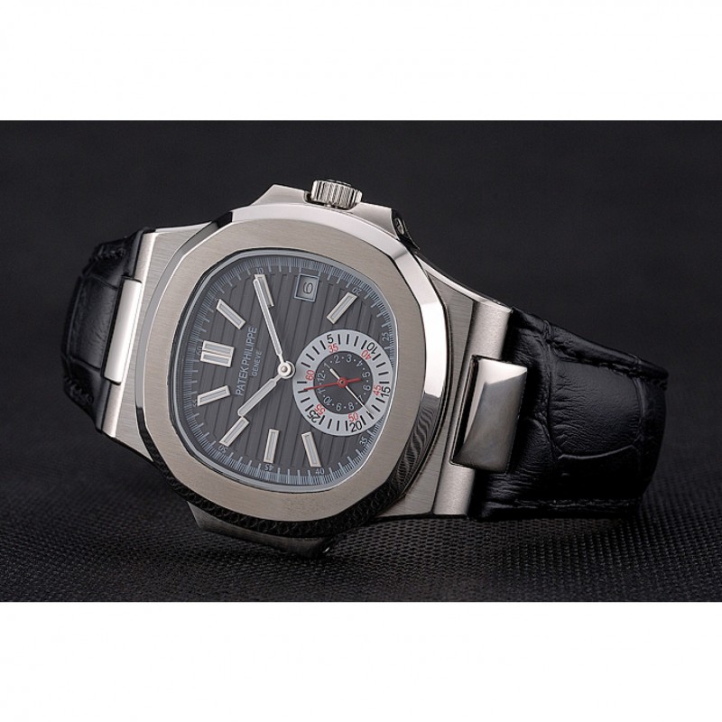 Patek Philippe Nautilus Replica Watch, Automatic Movement, Brushed Stainless Steel, Black Dial &