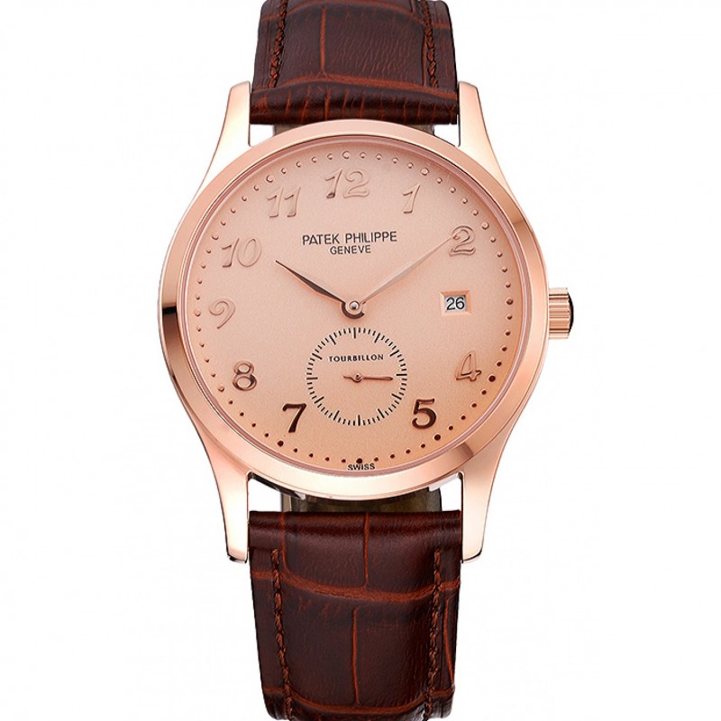 Patek Philippe CALATRAVA 622836 Replica Watch, Automatic, 18k Rose-Gold, Brown Leather Strap, Men's