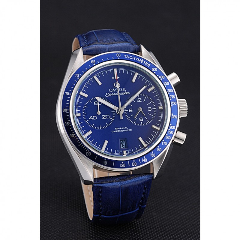 Omega Speedmaster 622808 Replica Watch, Quartz Movement, Blue Dial, Stainless Steel Case, Crocodile