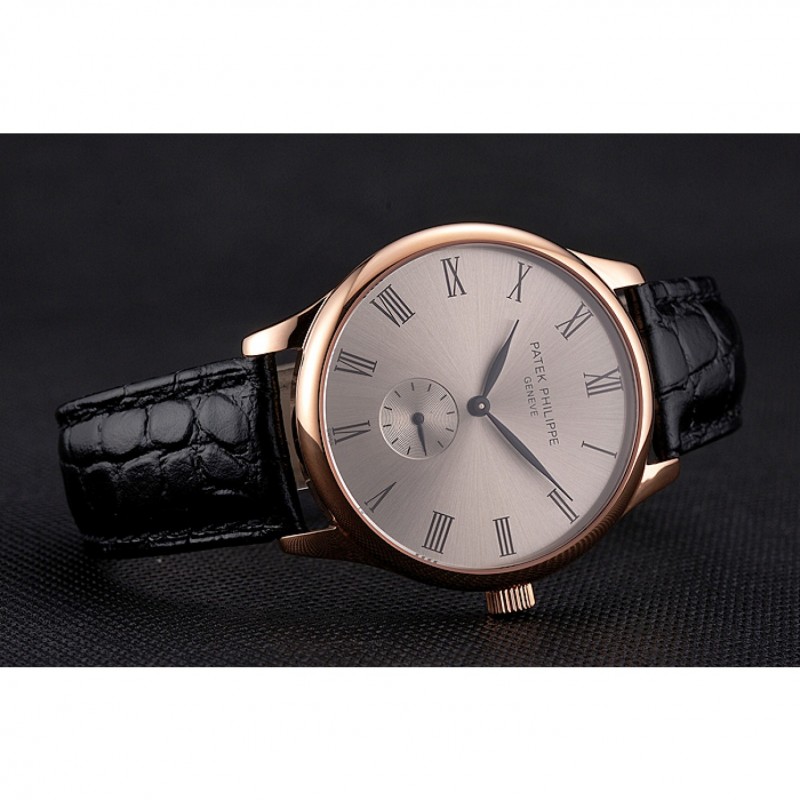 Patek Philippe Calatrava - Quartz - 18k Rose-Gold Plated - Black Dial - Replica Watch
