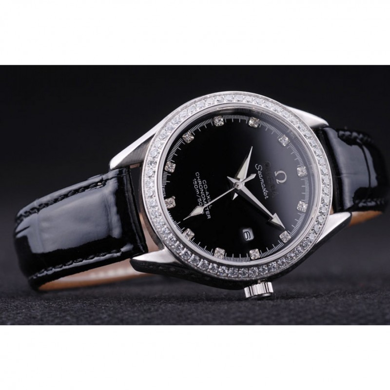 -OM157-OMEGA Seamaster Quartz Watch - Black Dial - Women's Omega Replica