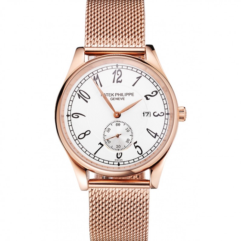 Patek Philippe Calatrava Quartz Replica Watch, 05090086, 18k Rose-Gold Plated, Men's, White Dial