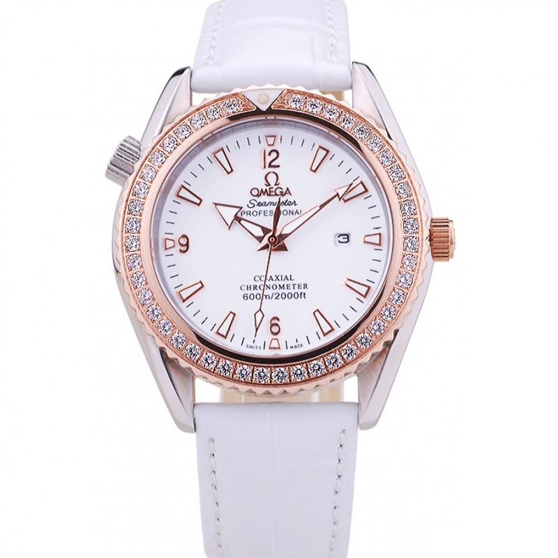 -OM168-OMEGA Seamaster Quartz Watch - White Dial - 18K Rose-Gold Bezel
