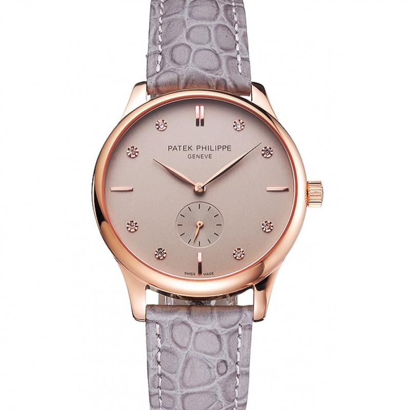 Patek Philippe Calatrava Replica Watch, Quartz Movement, 18k Rose-Gold Plated, Silver Dial, Model