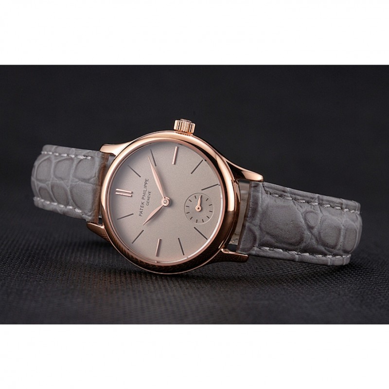 Patek Philippe Calatrava Replica Watch, Quartz, 18k Rose-Gold Plated, Grey Silver Dial, Women's