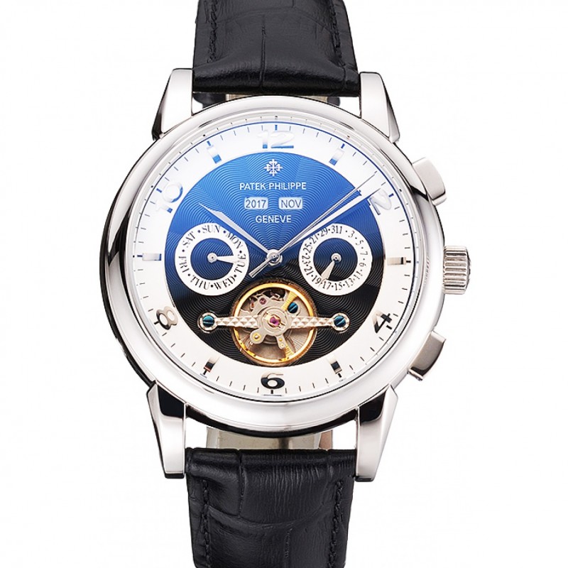 Patek Philippe Perpetual Complications Replica Watch, Automatic, Black Dial, Polished Stainless