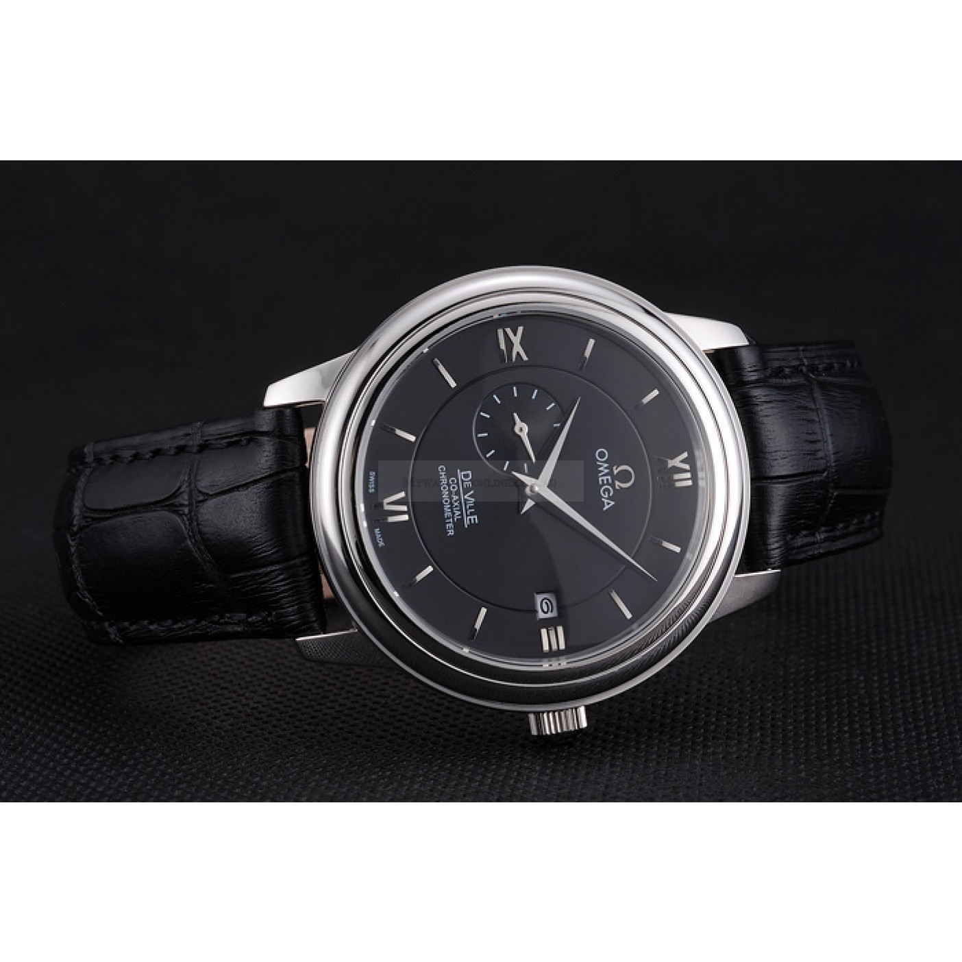 Omega De Ville Replica Watch Kinetic Auto, 44x39mm Black Dial, Polished Steel Case
