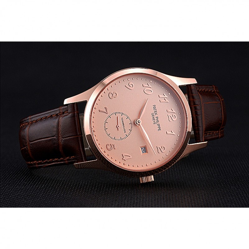 Patek Philippe CALATRAVA 622836 Replica Watch, Automatic, 18k Rose-Gold, Brown Leather Strap, Men's