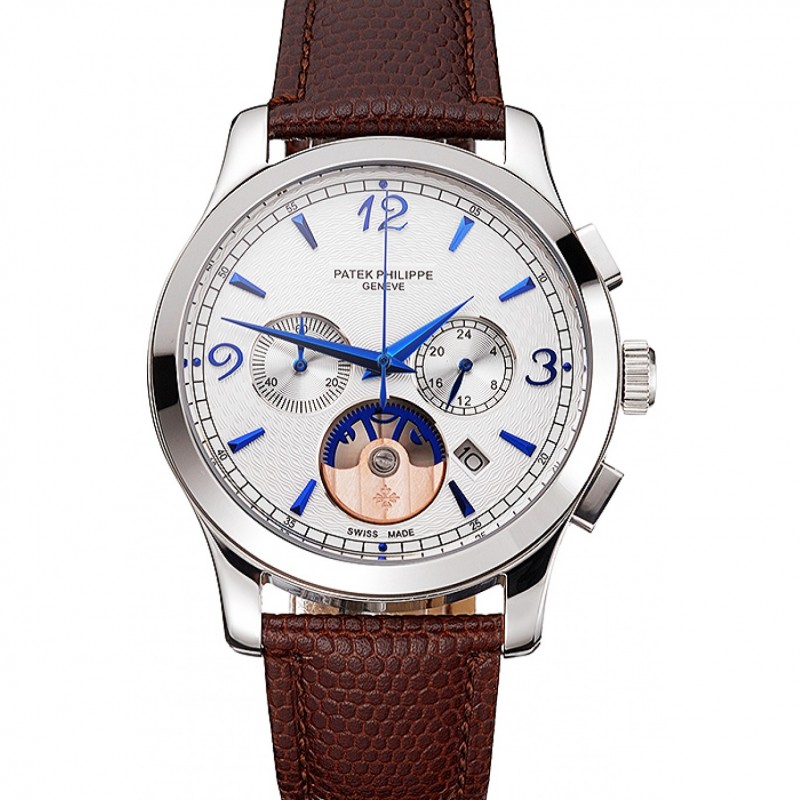 Patek Philippe Chronograph White Guilloche Replica Watch, Quartz Movement, Men's, Model