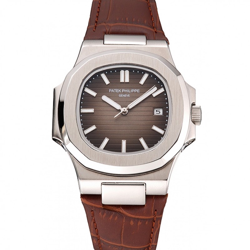 Patek Philippe Nautilus Replica Watch, Automatic Movement, Black Dial, Brushed Stainless Steel